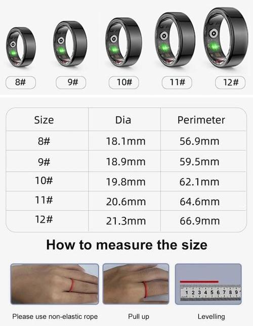Schlafraum Smart Ring - Überwacht Herzfrequenz, Schlaf & Blutsauerstoff, Schrittzähler, IP68